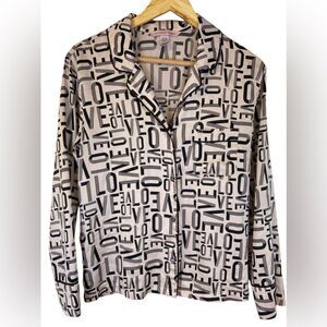 Victoria’s Secret VS Love Logo Satin Long Sleeve Button Up Sleep Top Small